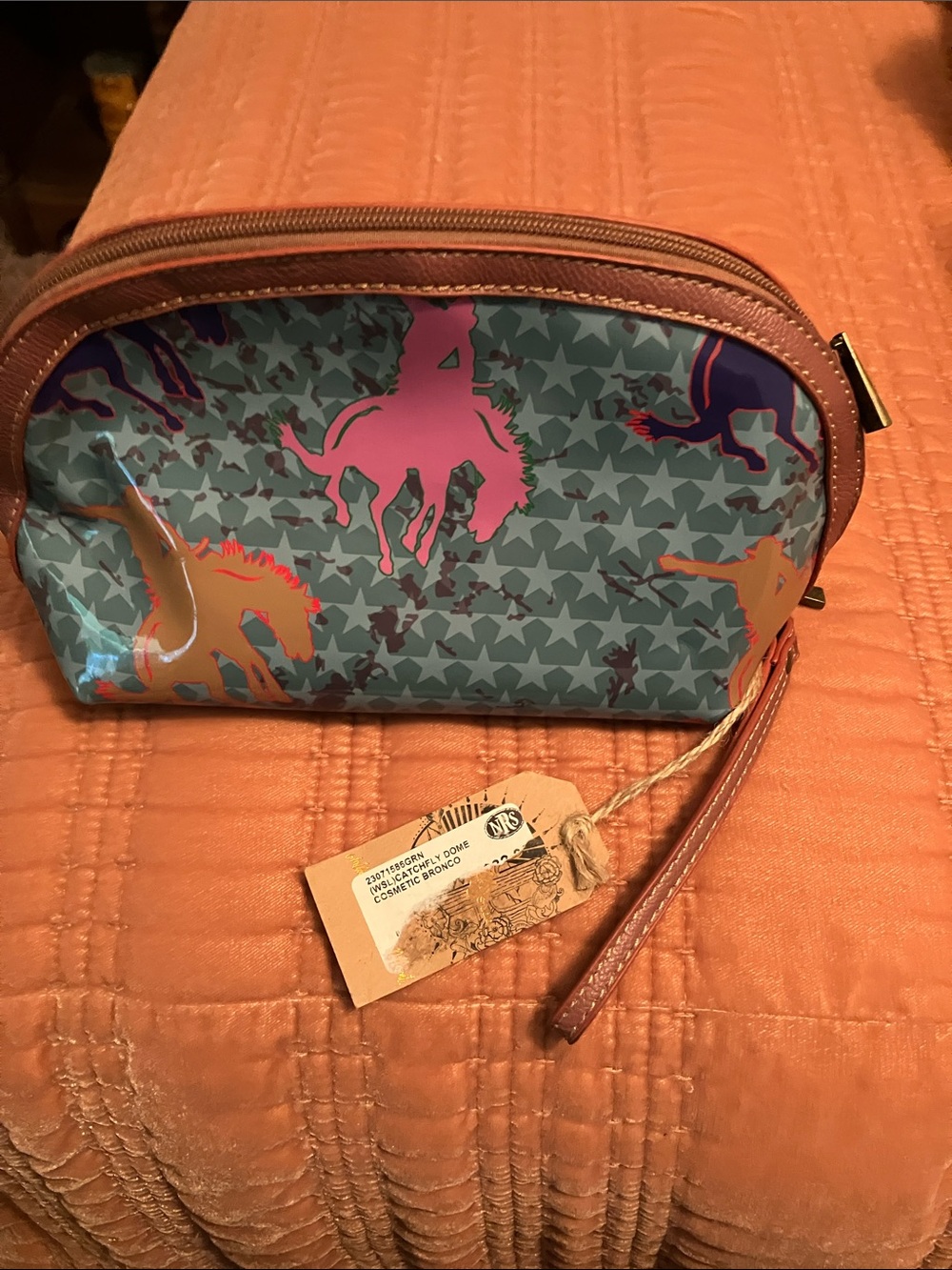 Catchfly bronco Colorful  Print Cosmetic Pouch - Teal, Pink, Orange, Purple